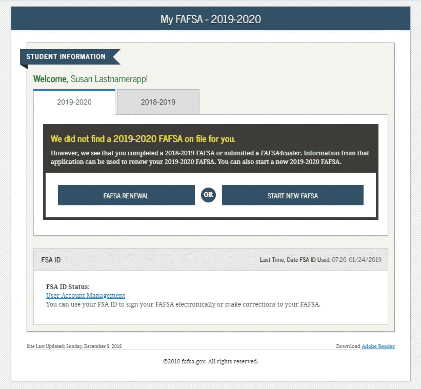 Filling out the information of FSFSA