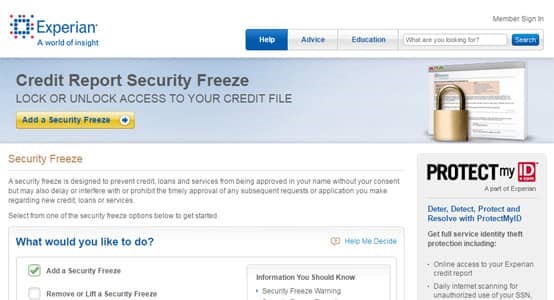 Placing a security freeze on your report
