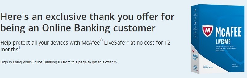 12 Months of McAfee Antivirus Offer; Bank of America