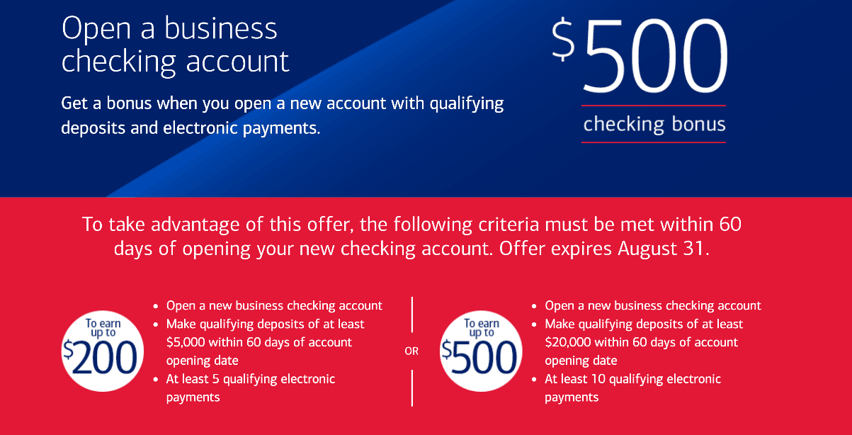 $500 Bonus – Business Checking account