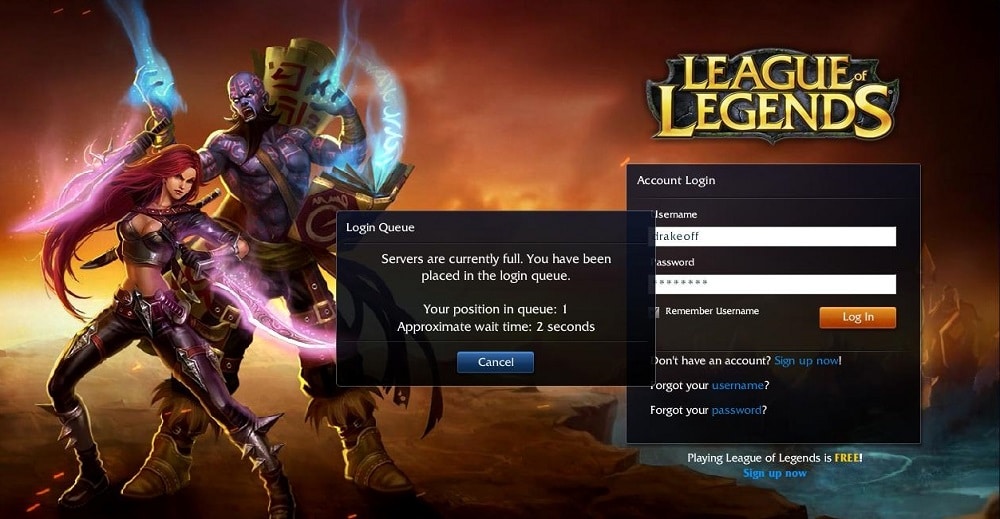 League of Legends game log in