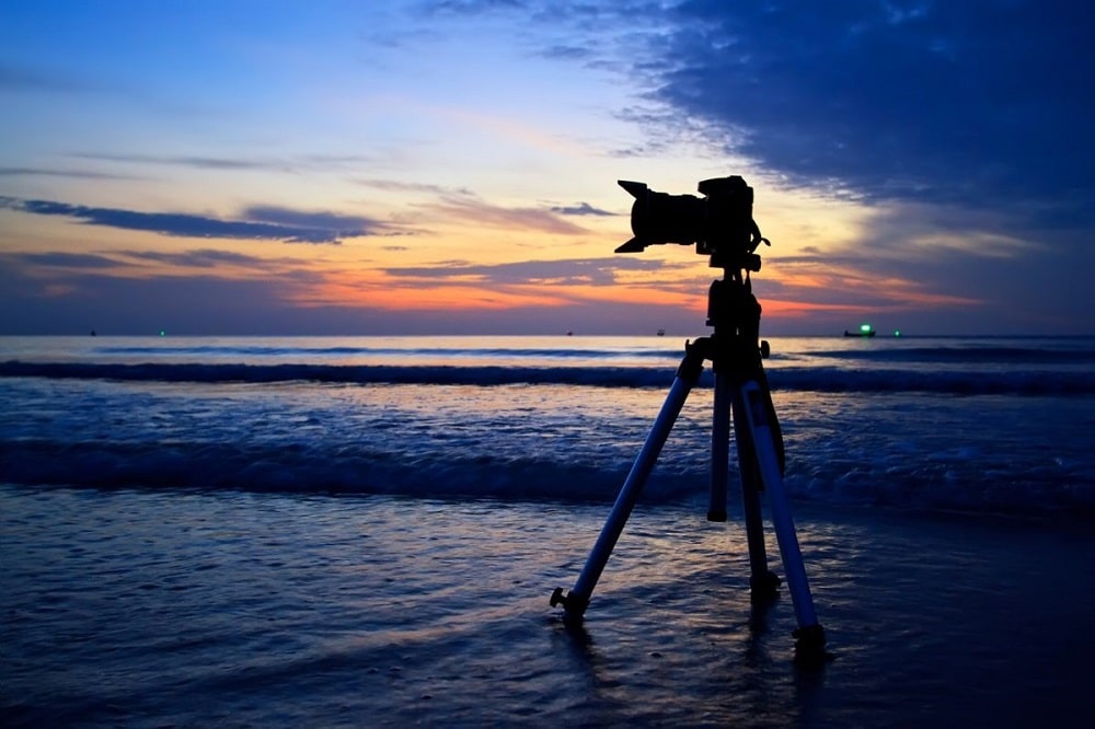 Silhouette camera on the beach, Thailand