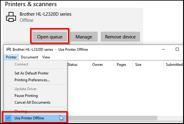 Changing Your Printer’s Status