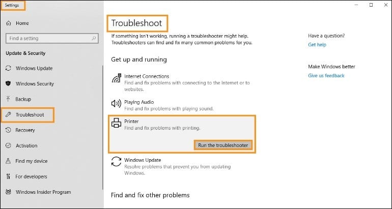 Performing Printer Troubleshooter