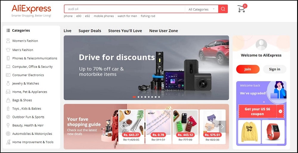 Ali Express Homepage
