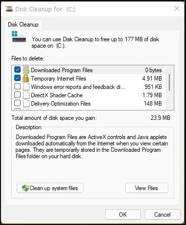 Clean up system file button