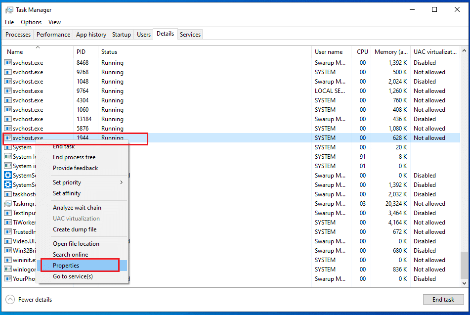 WaasMedic Agent corresponding serviceproperties tab