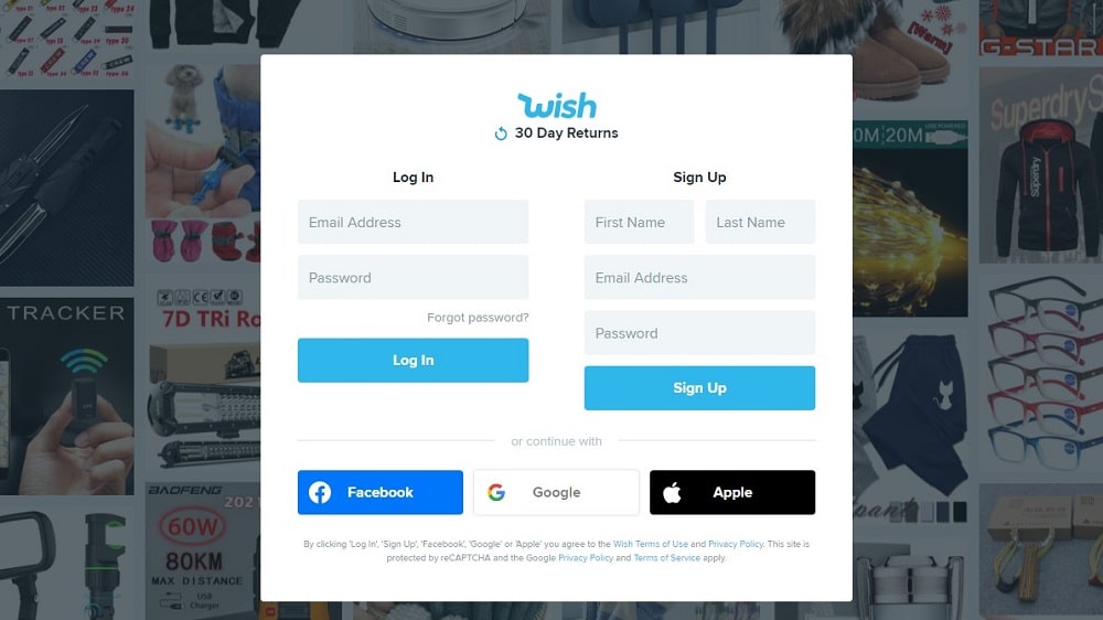 Wish com Homepage