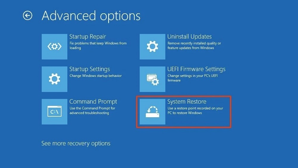 Performing Windows 10 System Restore