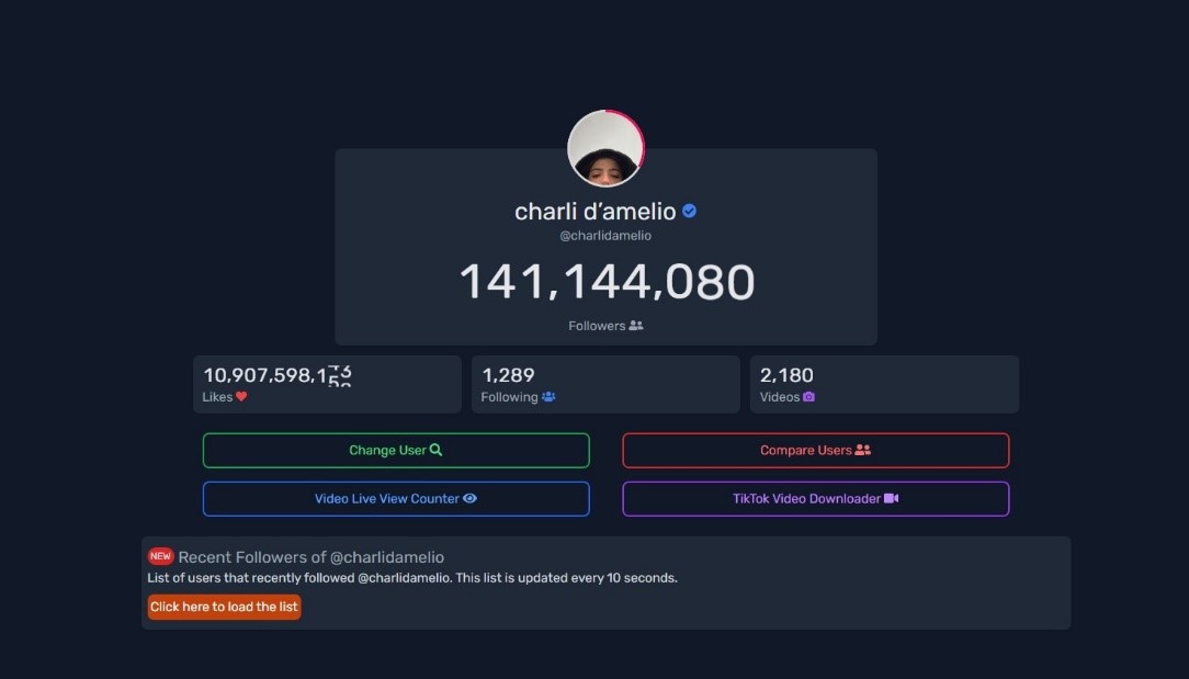 following count of other TikTokers