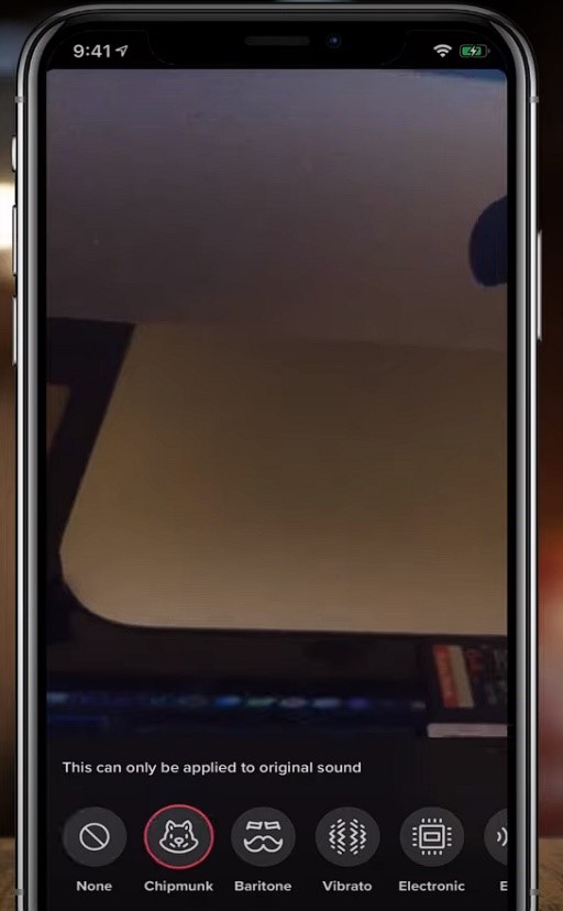 various voice effects at the bottom of the screen