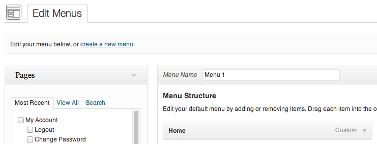 WordPress Menu Creation